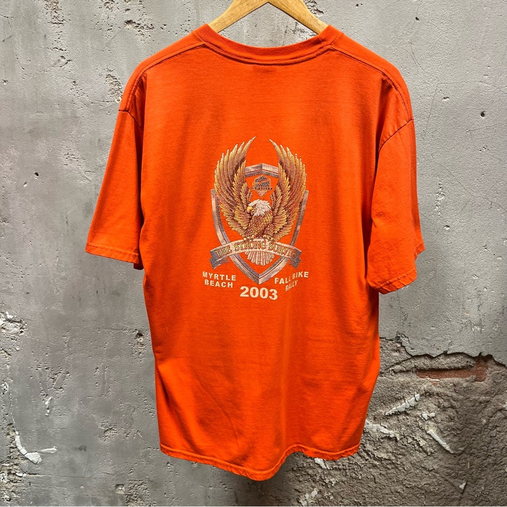 Vintage 2003 Bike Week Orange Short Sleeve Thrashed Eagle Graphic T-Shirt XL